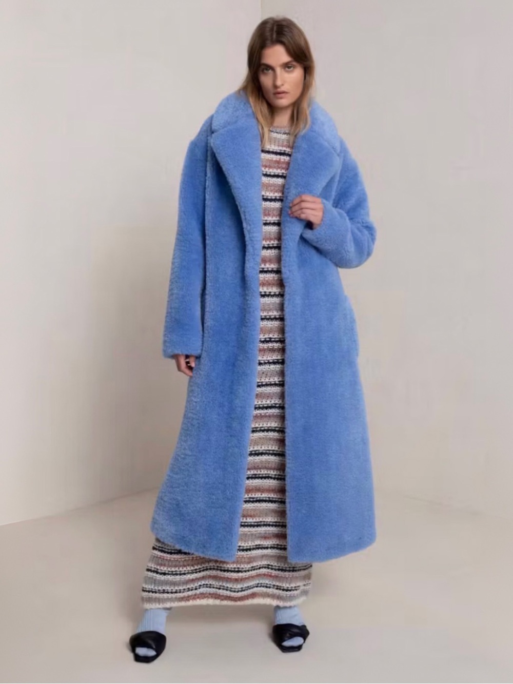 A.L.C. ANDERSON FAUX FUR COAT IN SAILOR BLUE